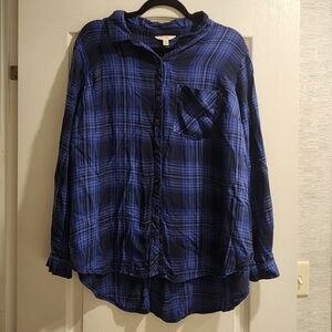 Terra & Sky Womens Blue Plaid Button Down Shirt Size 2XL Euc